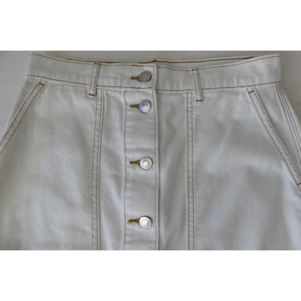 Free Assembly Ivory Denim Skirt Sz 2 Button Front Knee‎ Modest Contrast Stitch - Picture 3 of 9